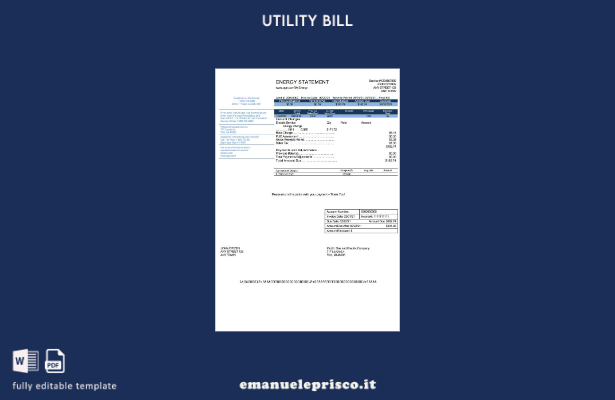 modello di versione della bolletta delle utenze USA California PG&E (Pacific Gas